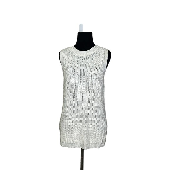 Philosophy Ivory Crew Neck Sleeveless Cable Knit Sweater M - Picture 11 of 12